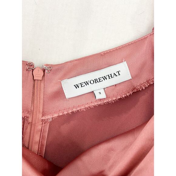 NEW WeWoreWhat Pink Satin Mini Dress size 2 Puff Sleeve Barbie Princess Slip - Picture 4 of 10